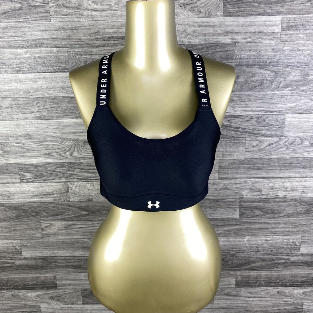 UNDER ARMOUR Graphic Logo Back Wing Liner Black Sports Bra Women's Size Medium
